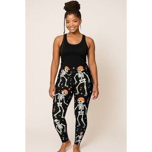 Women's Skeleton‎ Print Halloween Leggings – Black & Orange Suited for XS-M